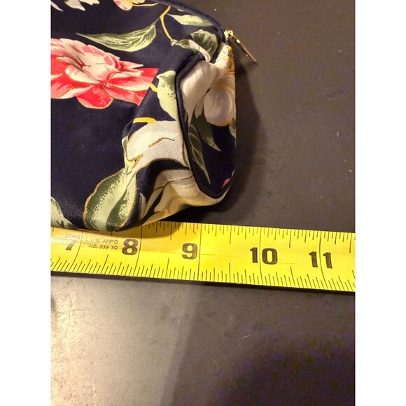 Christian Dior Floral Print Cosmetic Bag Navy Vintage Zip Pouch 9x4x14 9x8 80s - Picture 6 of 16